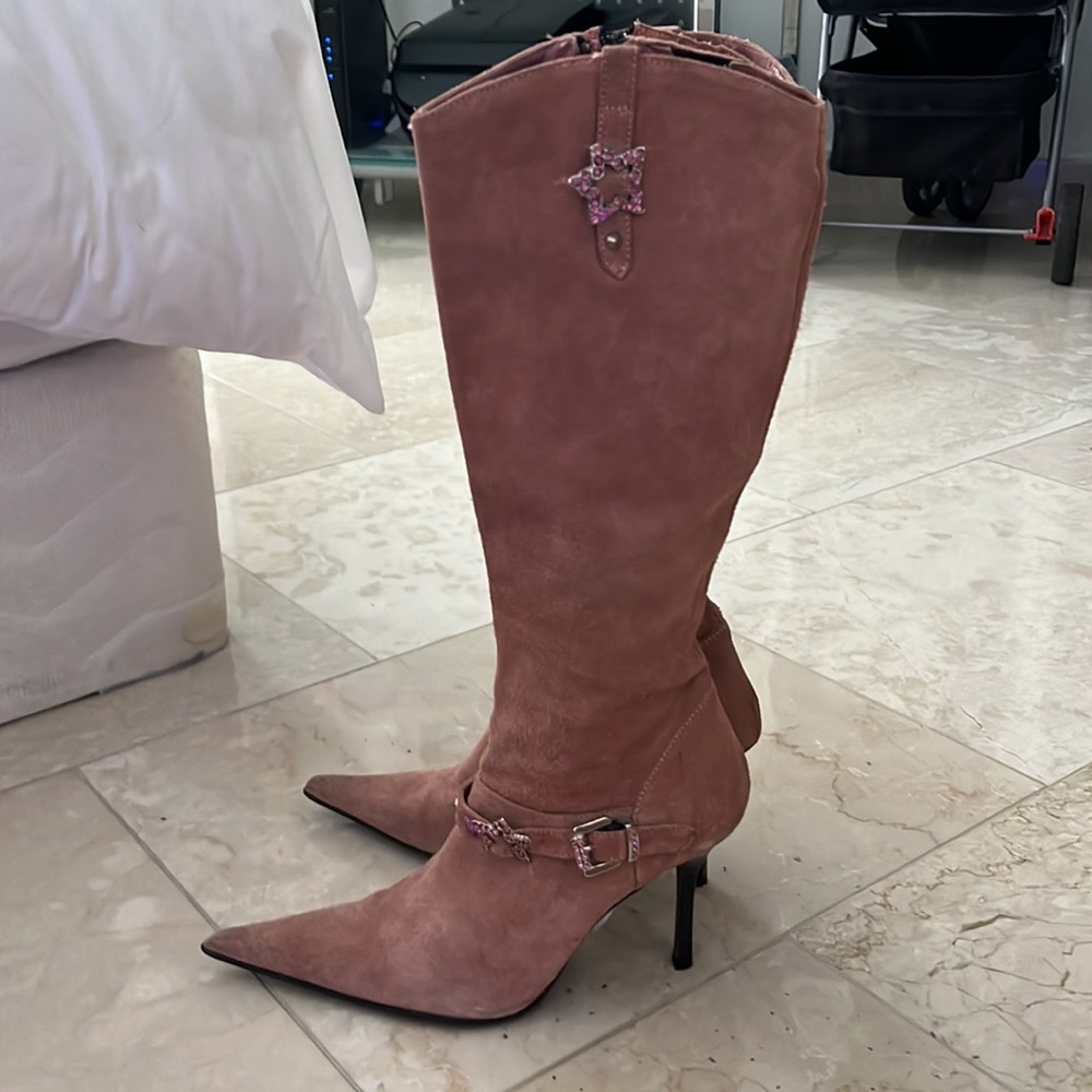 Barbara Bucci Italian pointy suede boots Sz 38